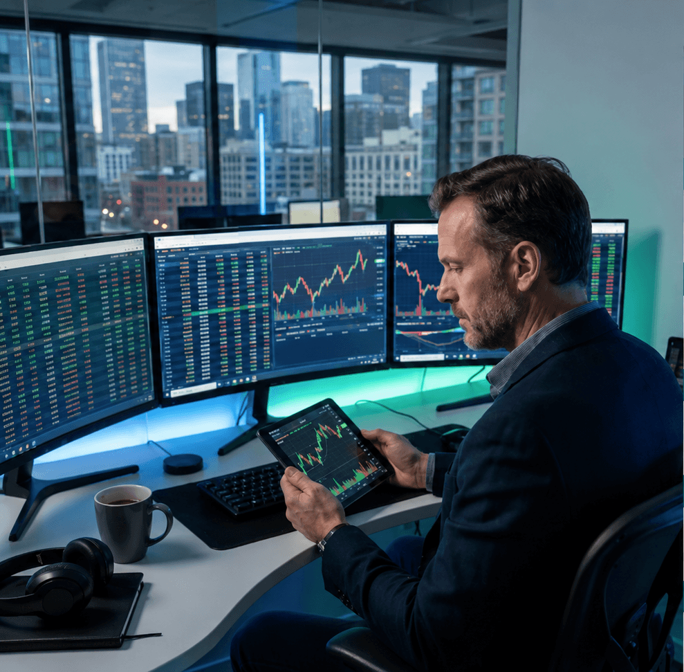 Trader reviewing market charts